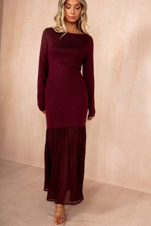 Irina Plum Knit Chiffon Hem Maxi Dress