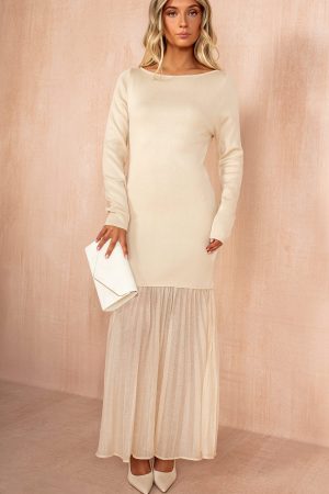 Irina Stone Knit Chiffon Hem Maxi Dress