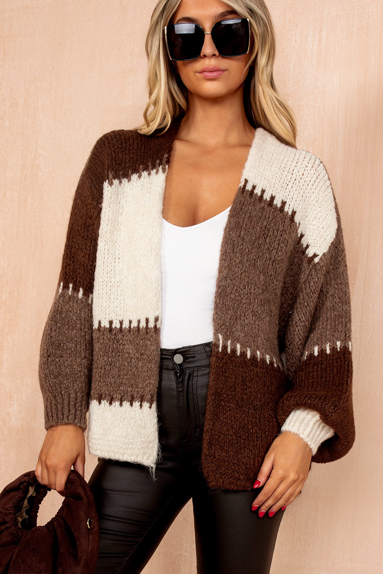 Kirsty Chocolate Colour Block Knit Cardigan