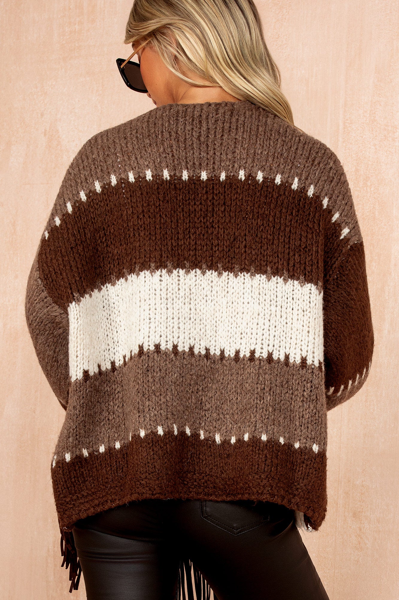 Kirsty Chocolate Colour Block Knit Cardigan - Image 3