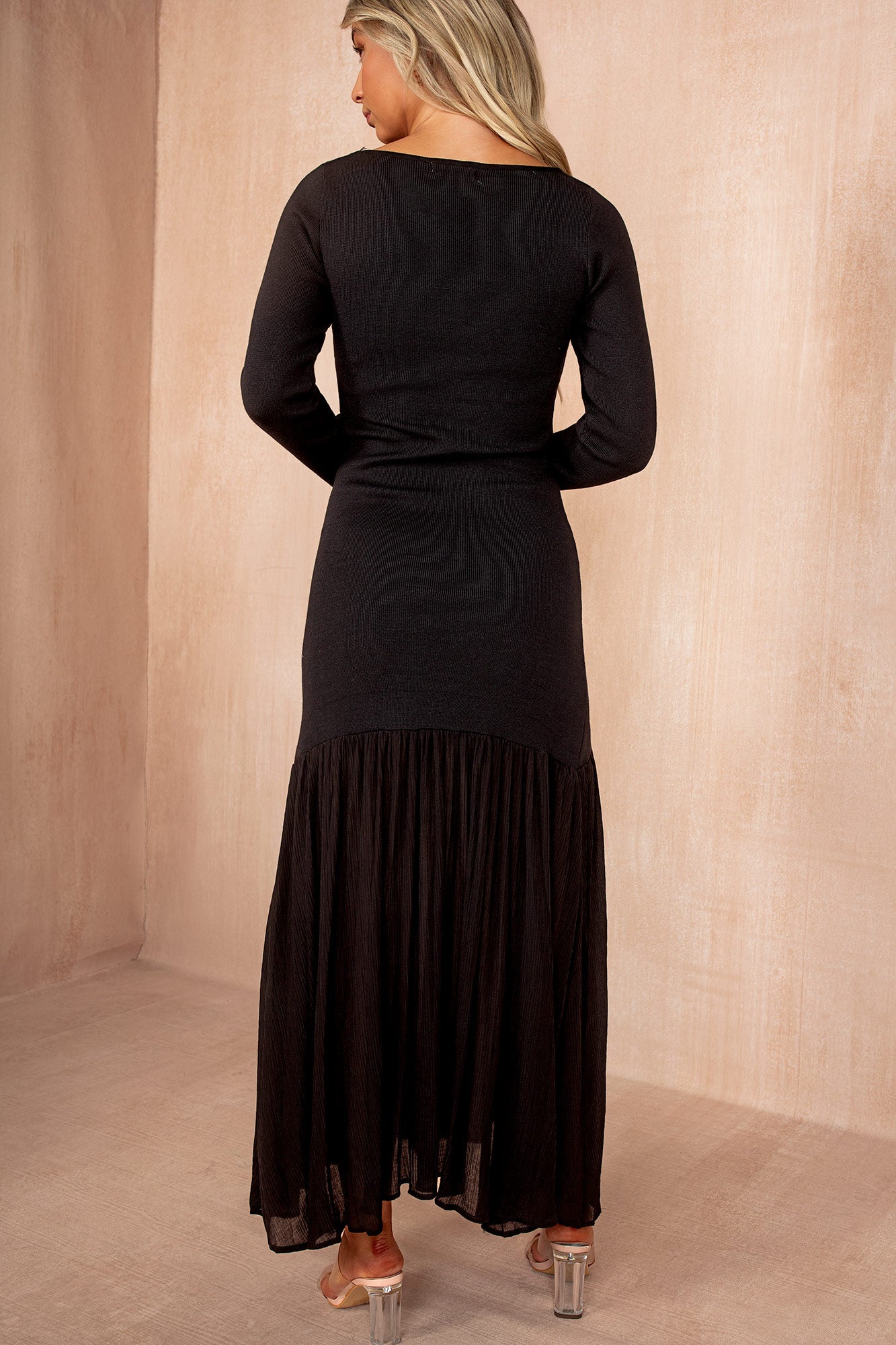 Mariah Black Knit Chiffon Hem Maxi Dress - Image 5