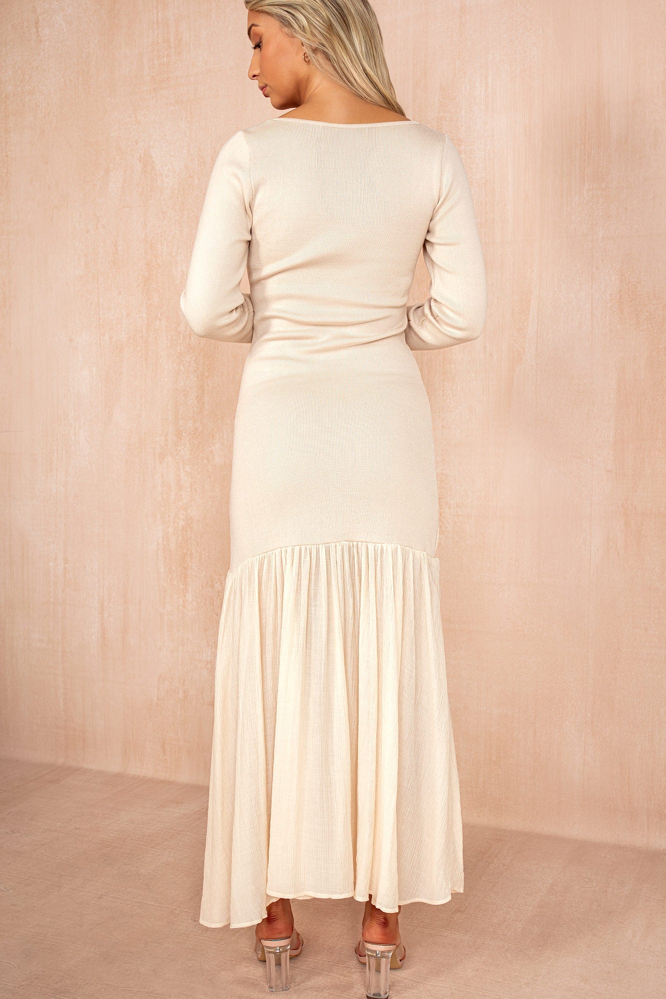 Mariah Stone Knit Chiffon Hem Maxi Dress - Image 4