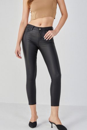 Minnie Black Leather Look Push Up Trousers