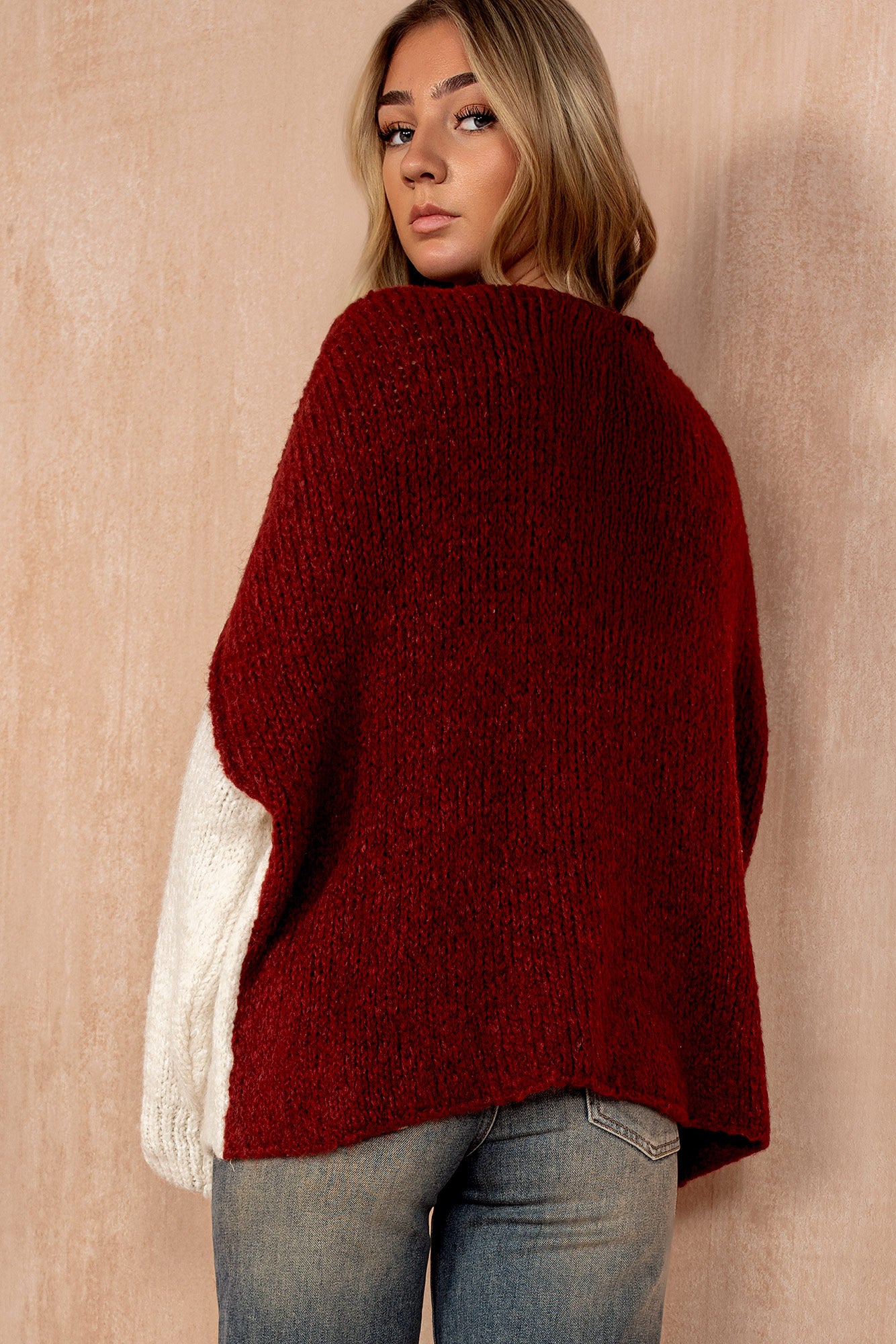 Tasha Burgundy Chunky Knit Oversized Jumper - Image 4