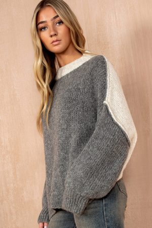 Tasha Grey Chunky Knit Oversized Jumper