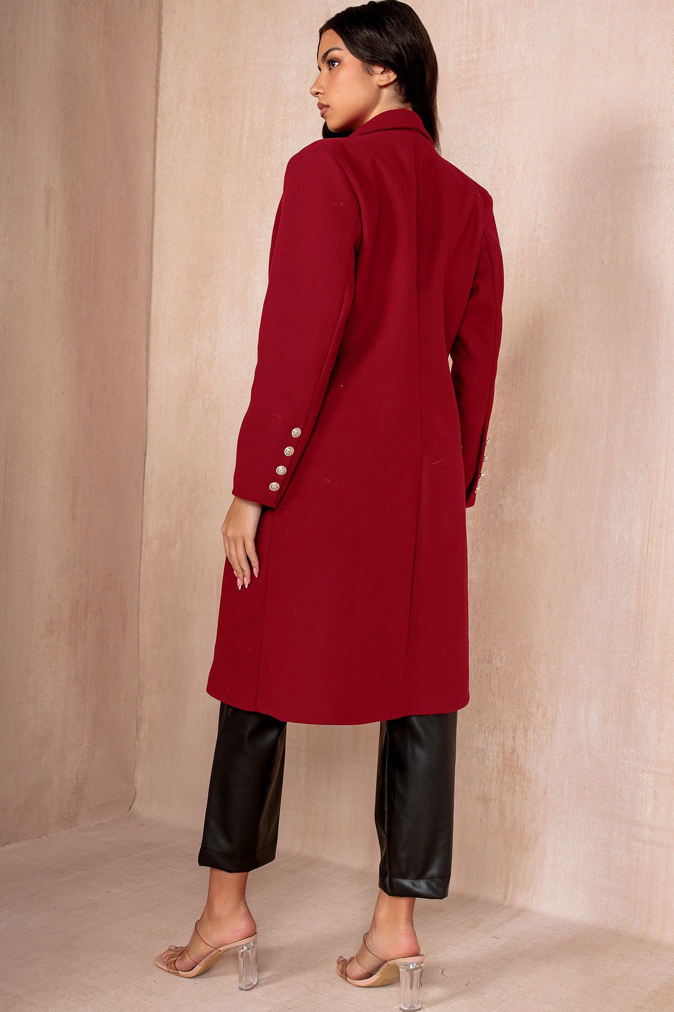 Winona Burgundy Longline Double Breasted Coat - Image 6