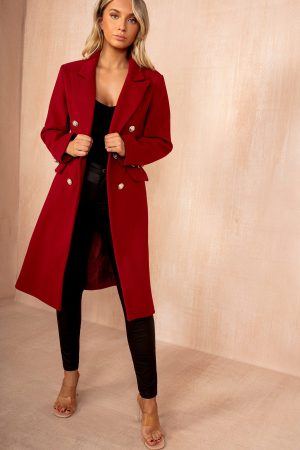 Winona Burgundy Longline Double Breasted Coat