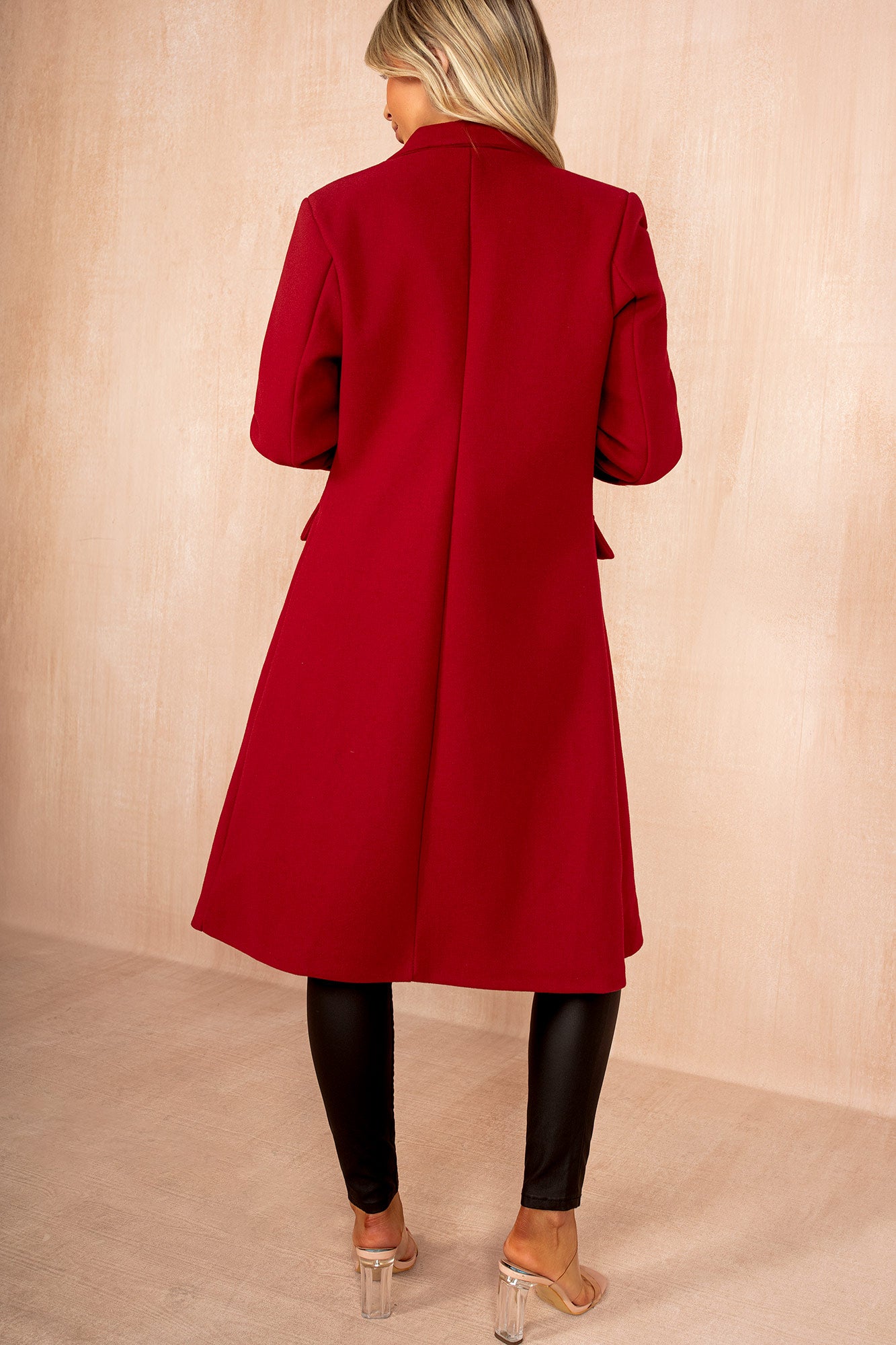Winona Burgundy Longline Double Breasted Coat - Image 4