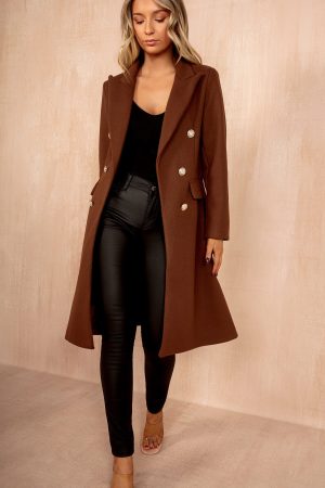 Winona Chocolate Longline Double Breasted Coat