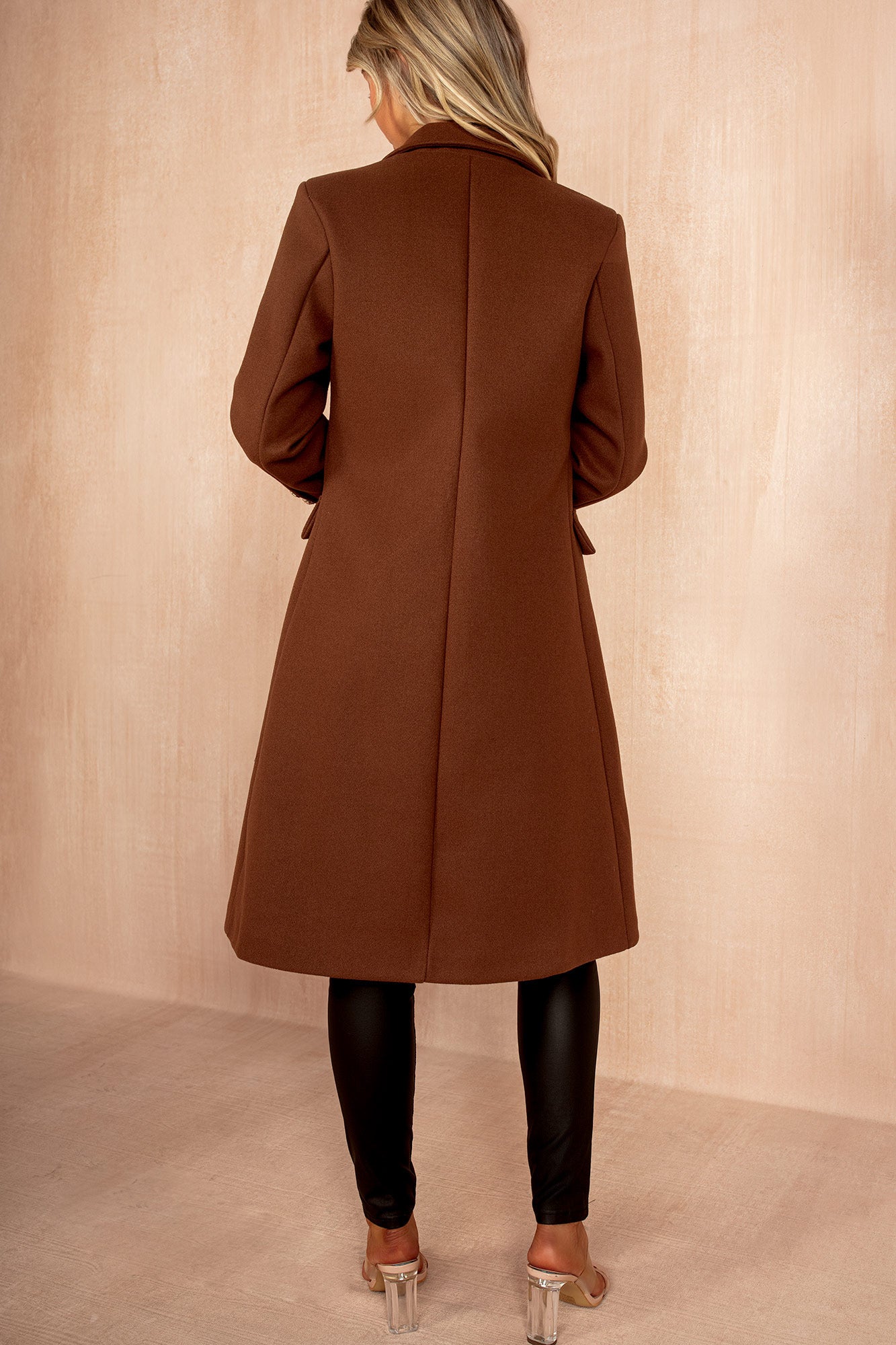 Winona Chocolate Longline Double Breasted Coat - Image 2
