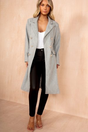 Winona Grey Longline Double Breasted Coat