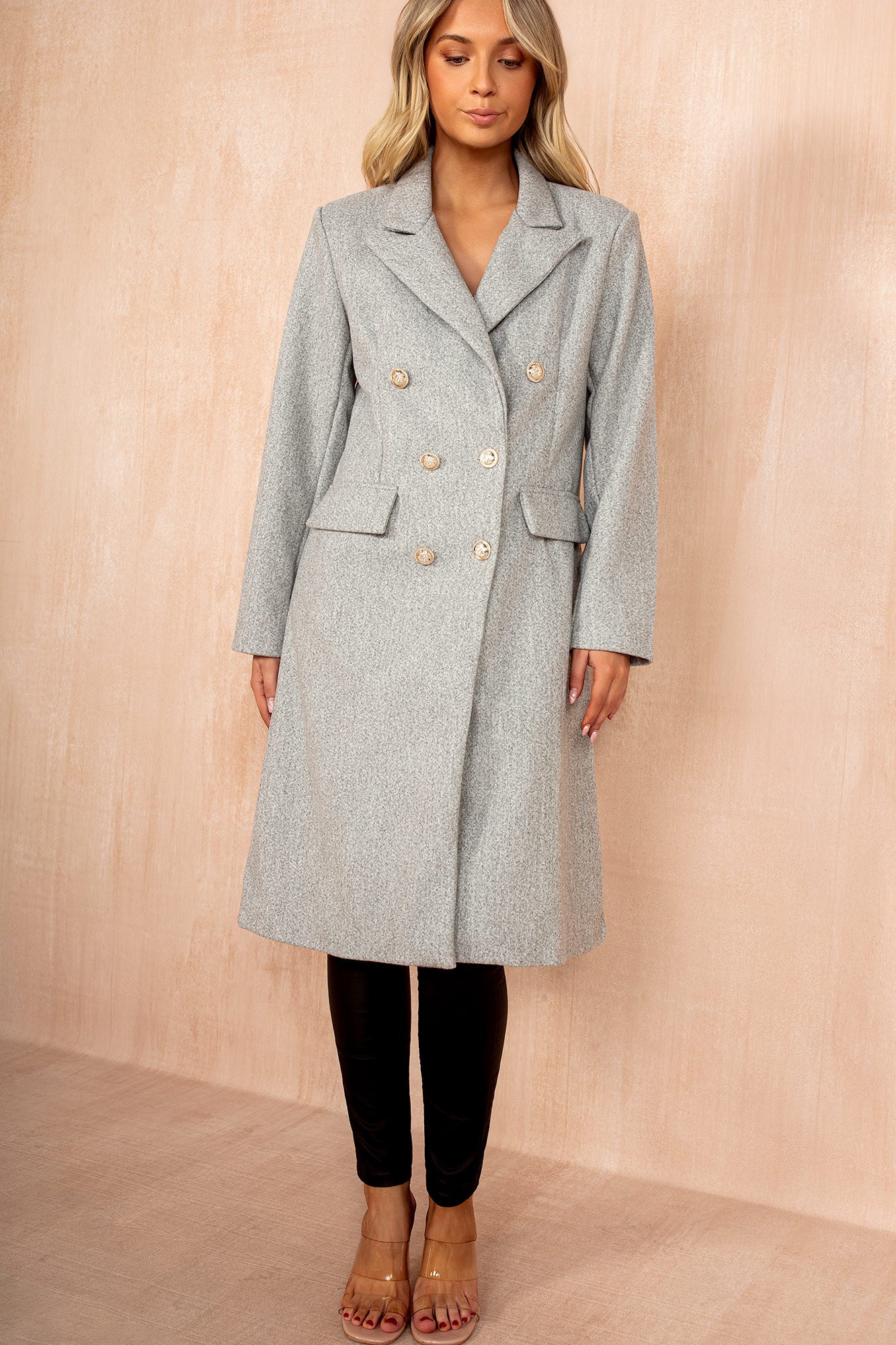 Winona Grey Longline Double Breasted Coat - Image 2
