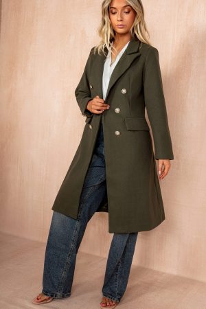 Winona Khaki Longline Double Breasted Coat