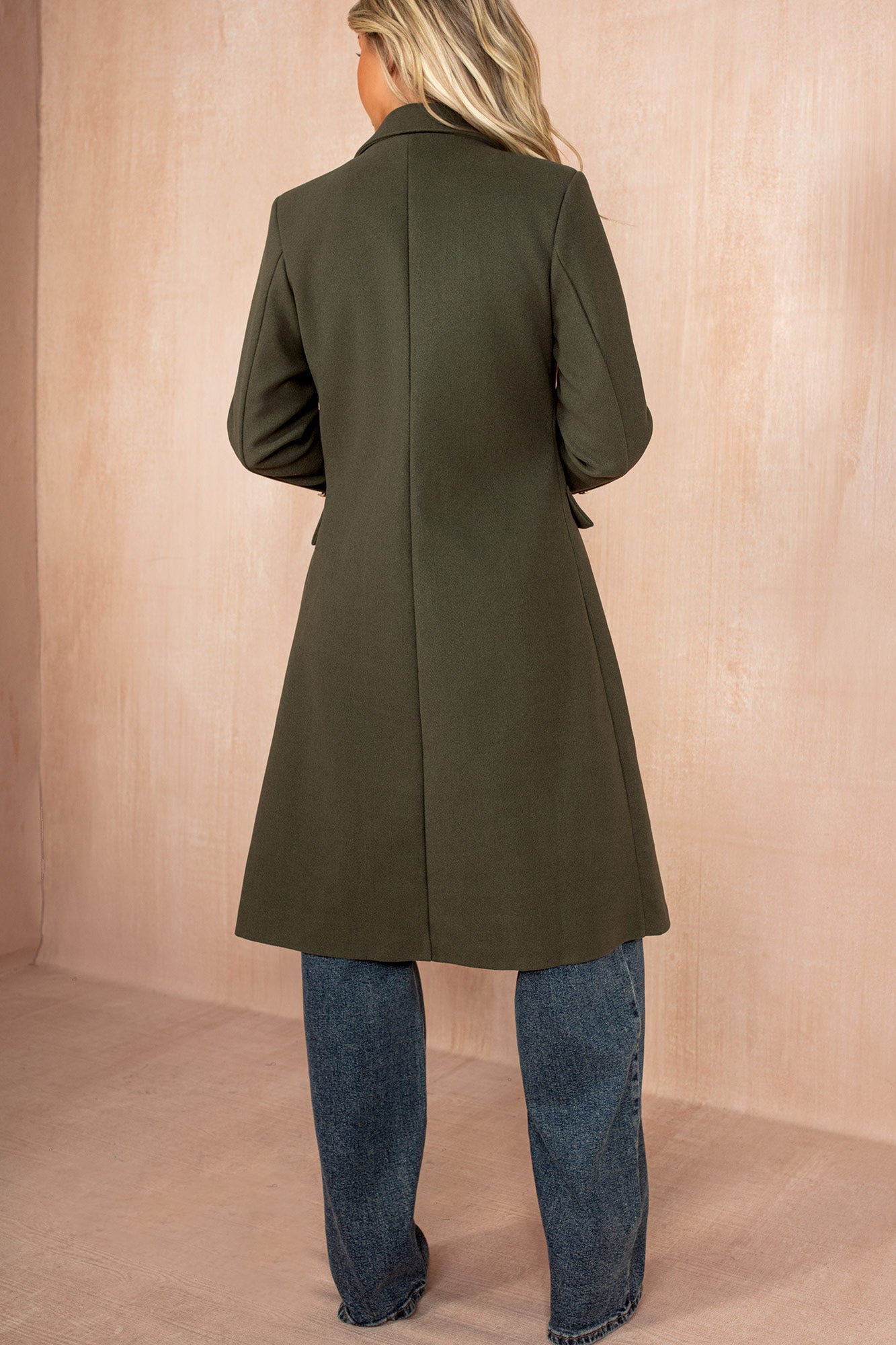 Winona Khaki Longline Double Breasted Coat - Image 2